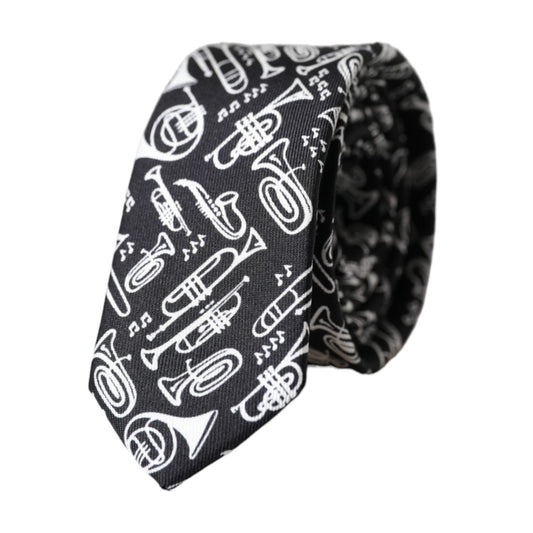 Dolce & Gabbana Black Trumpet Print Silk Adjustable Tie KRA3397