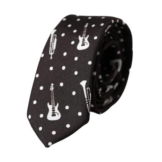 Dolce & Gabbana Black Guitar Print Silk Adjustable Tie KRA3398