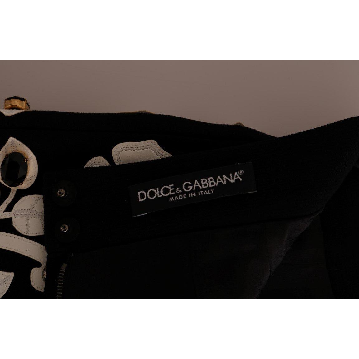 Dolce & Gabbana Black Crystal Floral Pencil Skirt SKI1085-3
