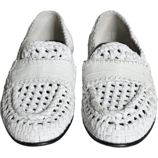 Dolce & Gabbana White Woven Leather Slip On Loafers Men Shoes MV5899-40