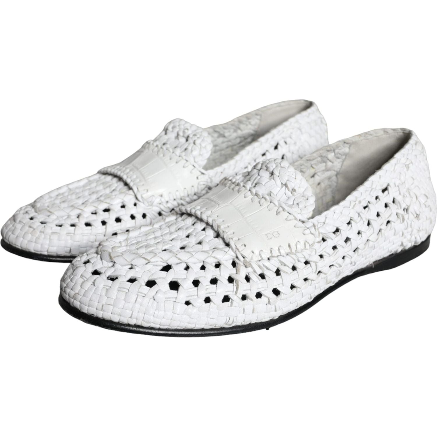 Dolce & Gabbana White Woven Leather Slip On Loafers Men Shoes