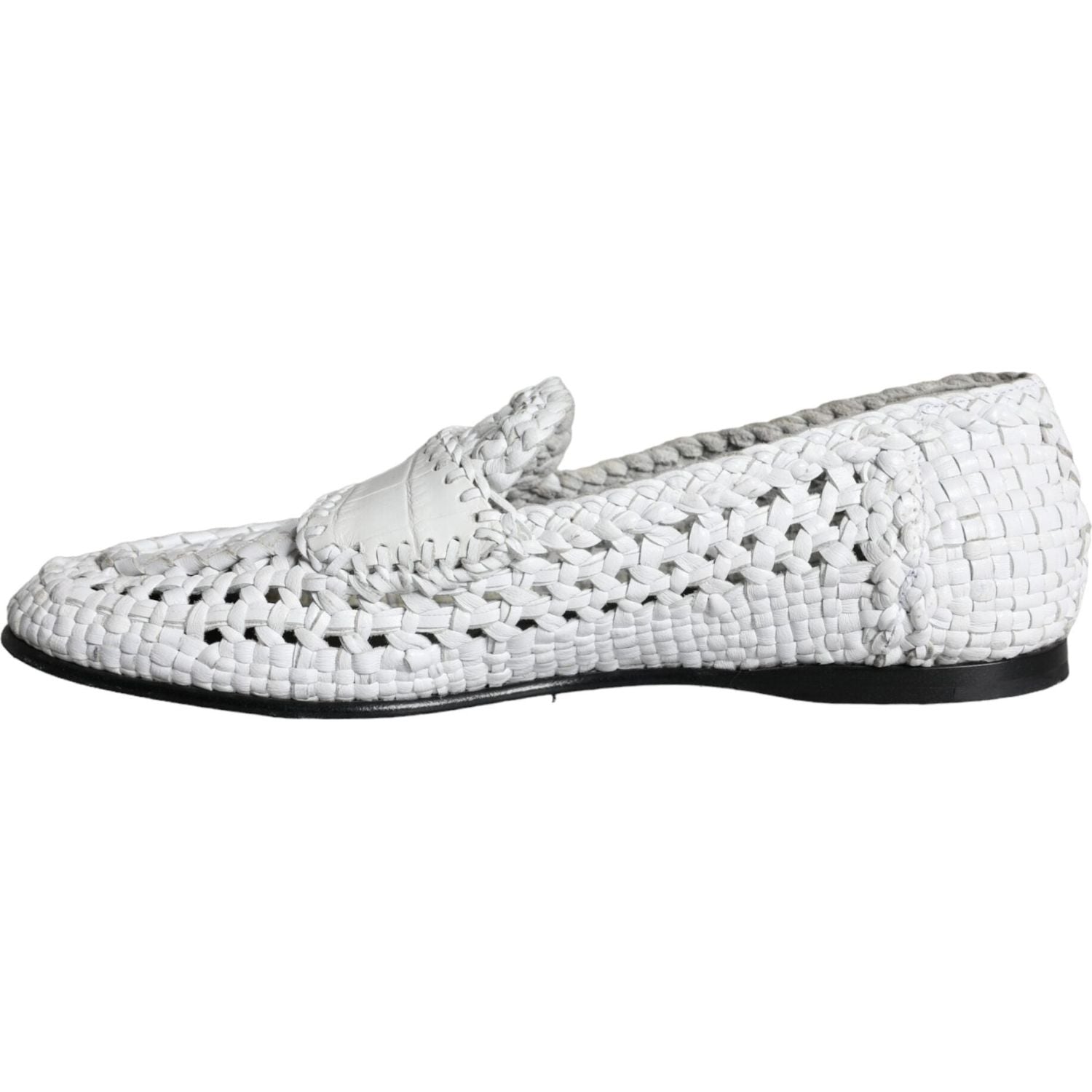 Dolce & Gabbana White Woven Leather Slip On Loafers Men Shoes