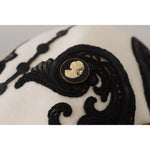 Dolce & Gabbana White Black Wool Embroidered Cameo Brooch Hat HAT9299
