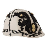 Dolce & Gabbana White Black Wool Embroidered Cameo Brooch Hat HAT9299