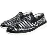 Dolce & Gabbana Black White Weaved Slip On Men Loafers Shoes MV5909-41.5