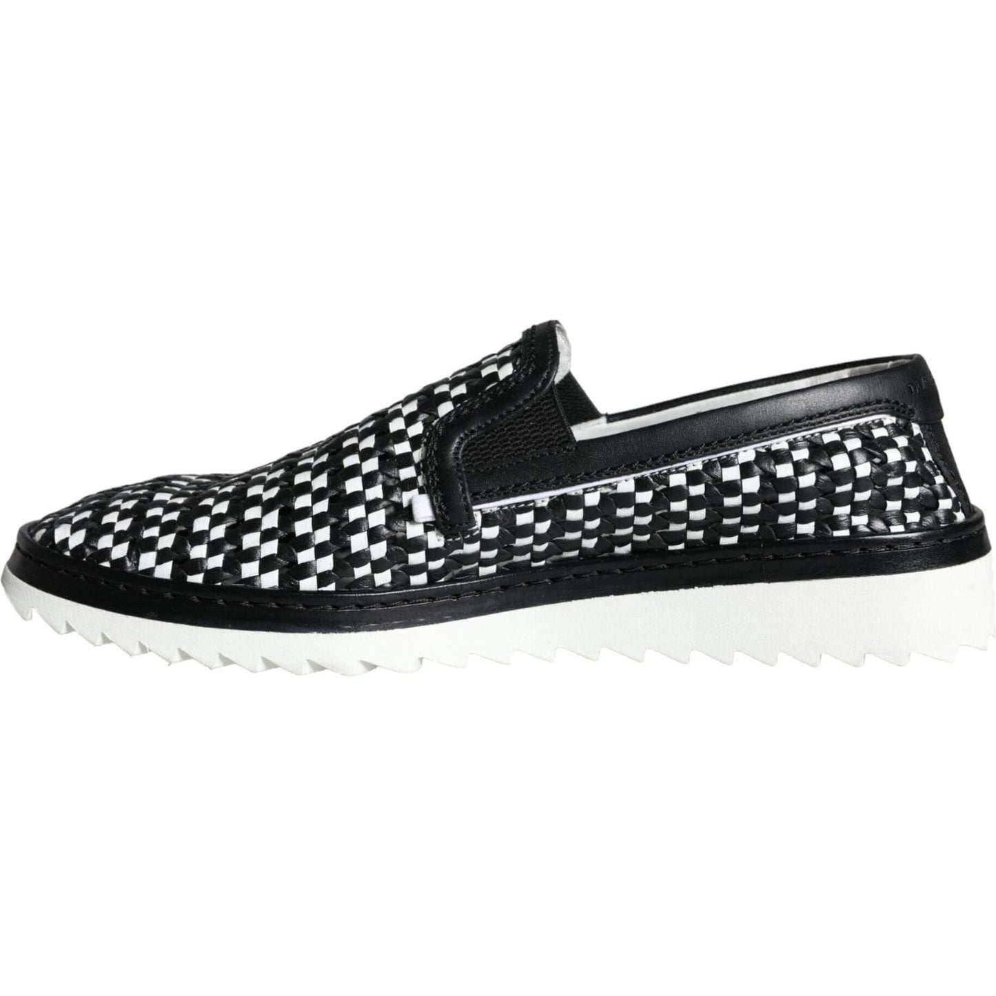Dolce & Gabbana Black White Weaved Slip On Men Loafers Shoes MV5909-41.5