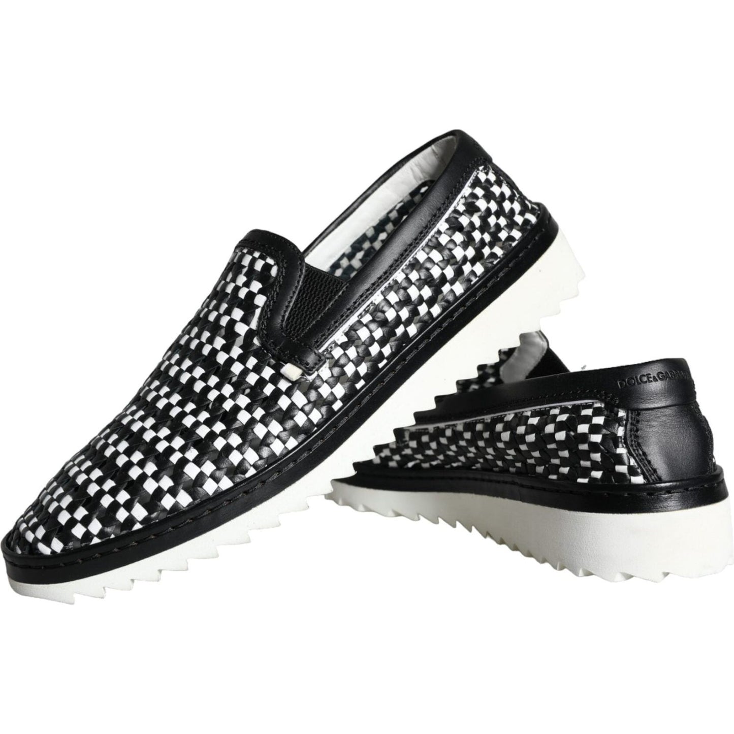 Dolce & Gabbana Black White Weaved Slip On Men Loafers Shoes MV5909-41.5