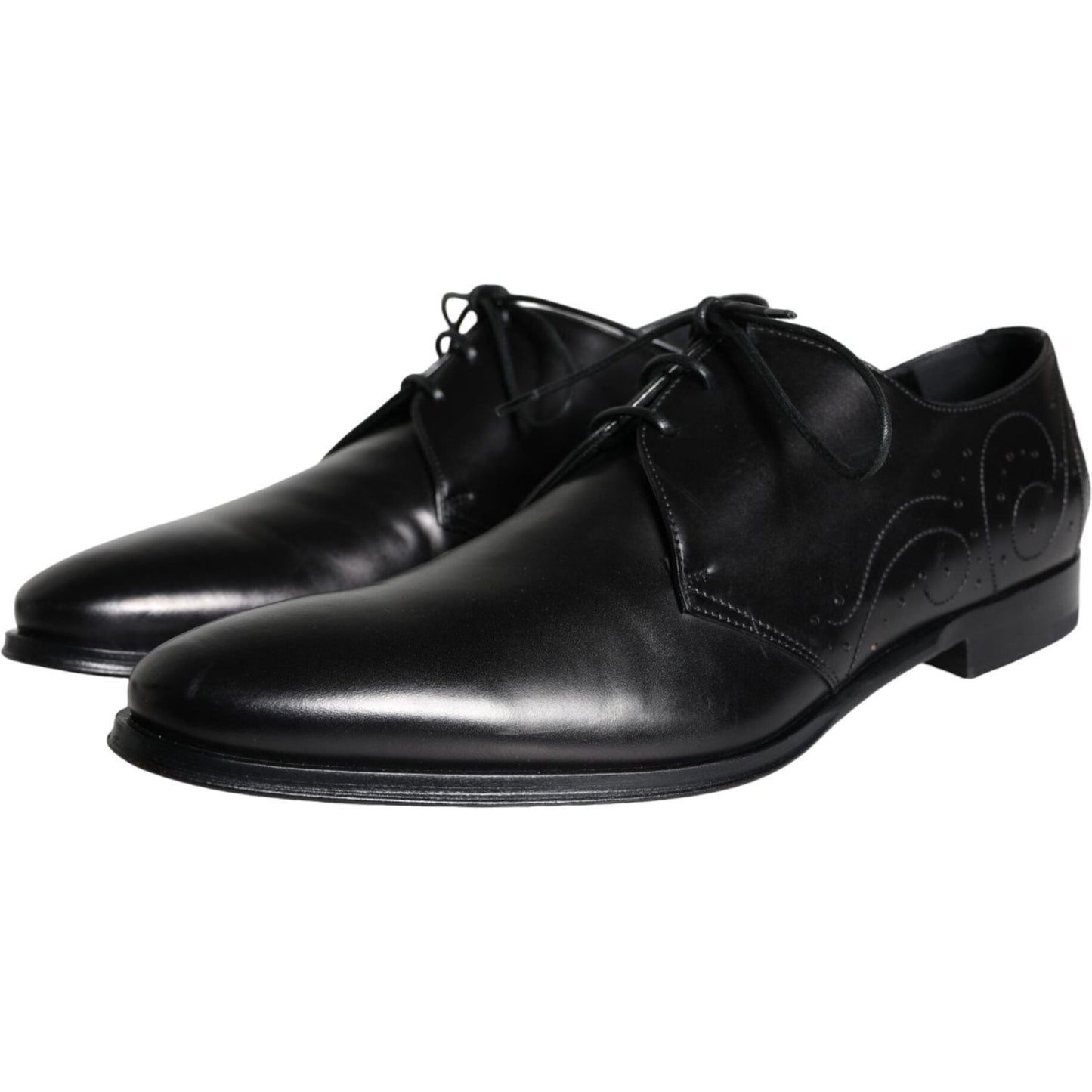 Dolce & Gabbana Black Calfskin Leather Derby Men Dress Shoes MV5911-43