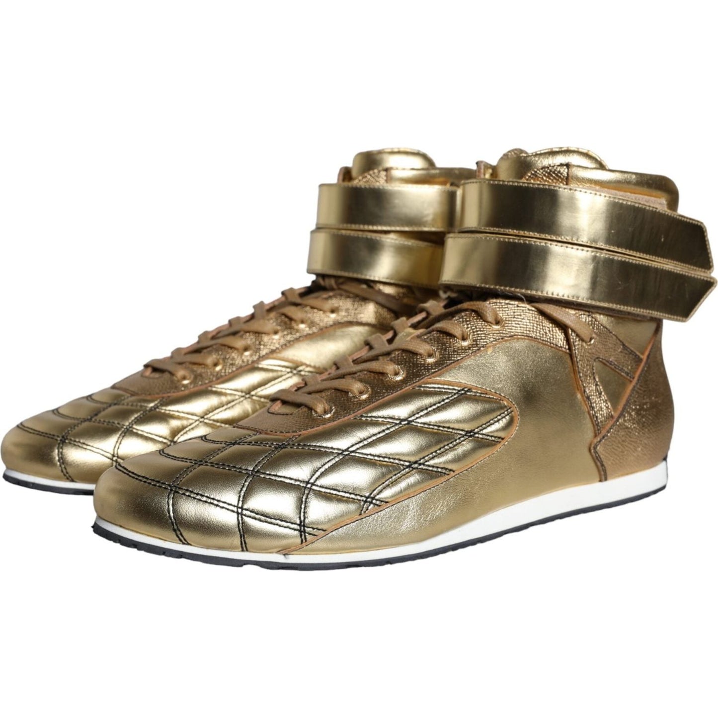 Dolce & Gabbana Gold Leather Sartoria High Top Sneakers Shoes MV6122-44