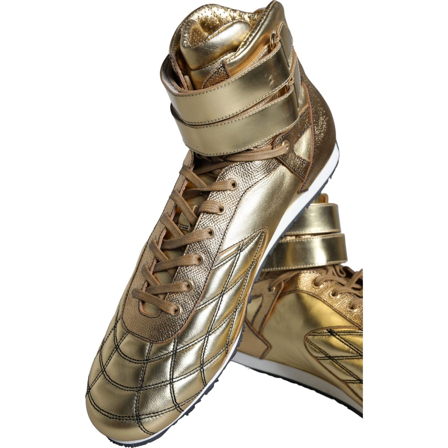 Dolce & Gabbana Gold Leather Sartoria High Top Sneakers Shoes MV6122-44