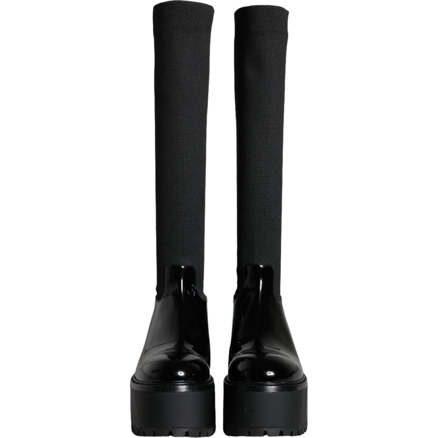 Dolce & Gabbana Black Leather Jersey Knee High Boots Shoes LA11270-39