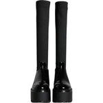 Dolce & Gabbana Black Leather Jersey Knee High Boots Shoes LA11270-39