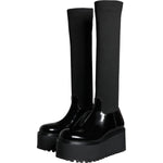 Dolce & Gabbana Black Leather Jersey Knee High Boots Shoes LA11270-39