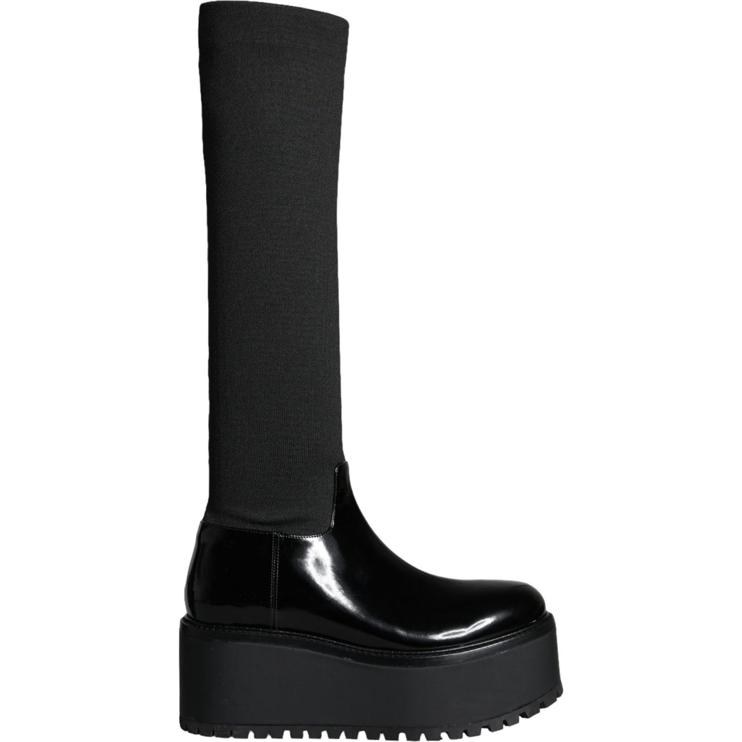 Dolce & Gabbana Black Leather Jersey Knee High Boots Shoes LA11270-39