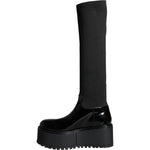 Dolce & Gabbana Black Leather Jersey Knee High Boots Shoes LA11270-39