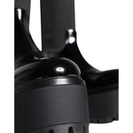 Dolce & Gabbana Black Leather Jersey Knee High Boots Shoes LA11270-39