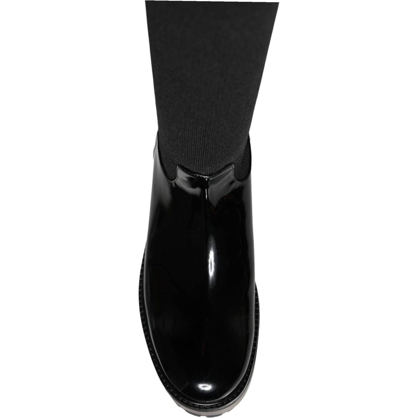 Dolce & Gabbana Black Leather Jersey Knee High Boots Shoes LA11270-39
