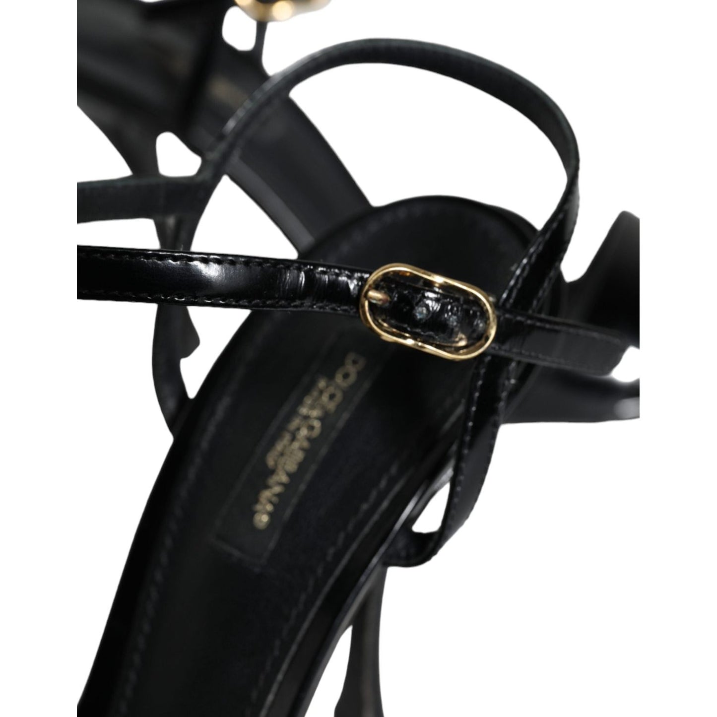 Dolce & Gabbana Black KEIRA Leather Heels Sandals Shoes LA11284-38.5
