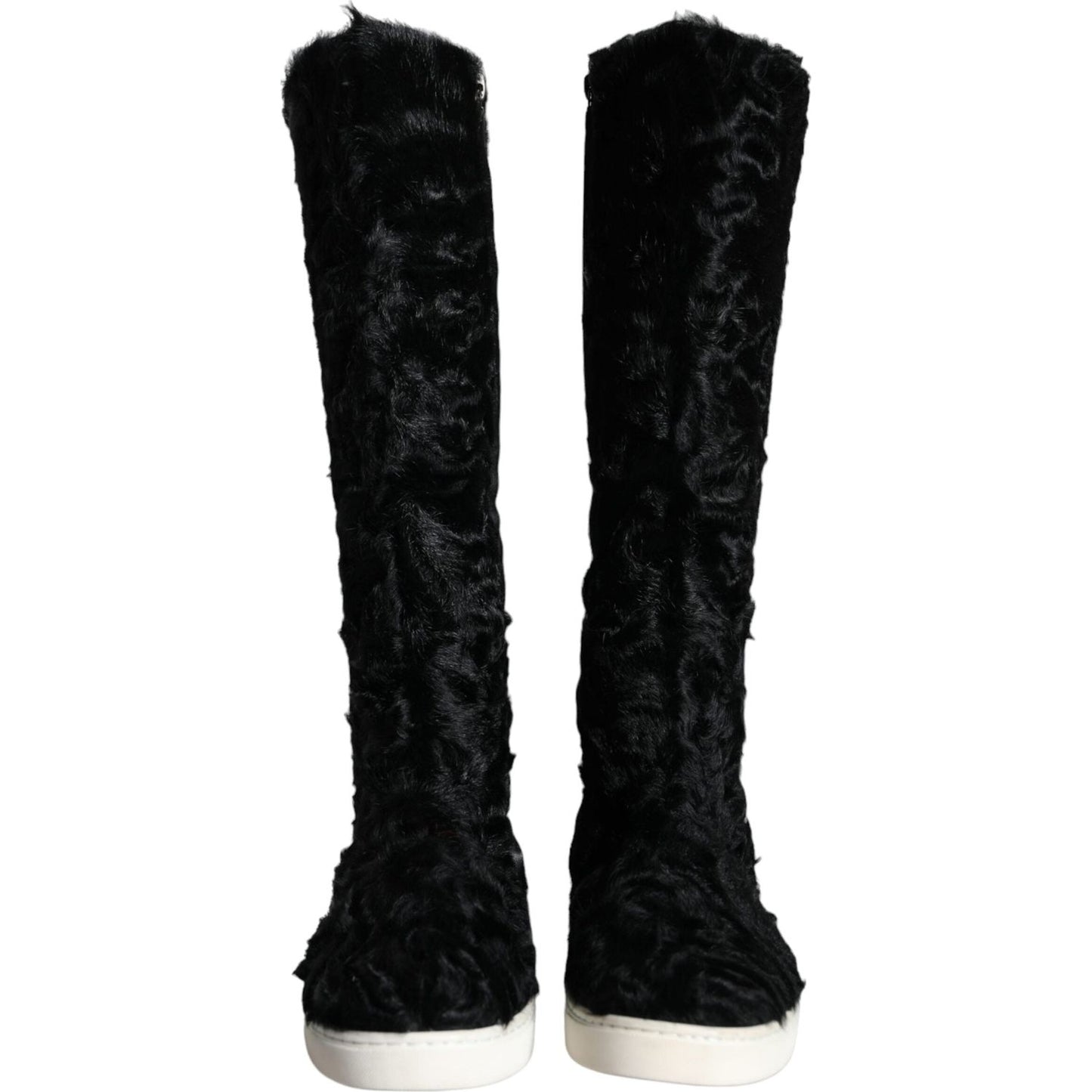 Dolce & Gabbana Black Xiangao Lamb Fur Leather Boots Shoes LA11305-36