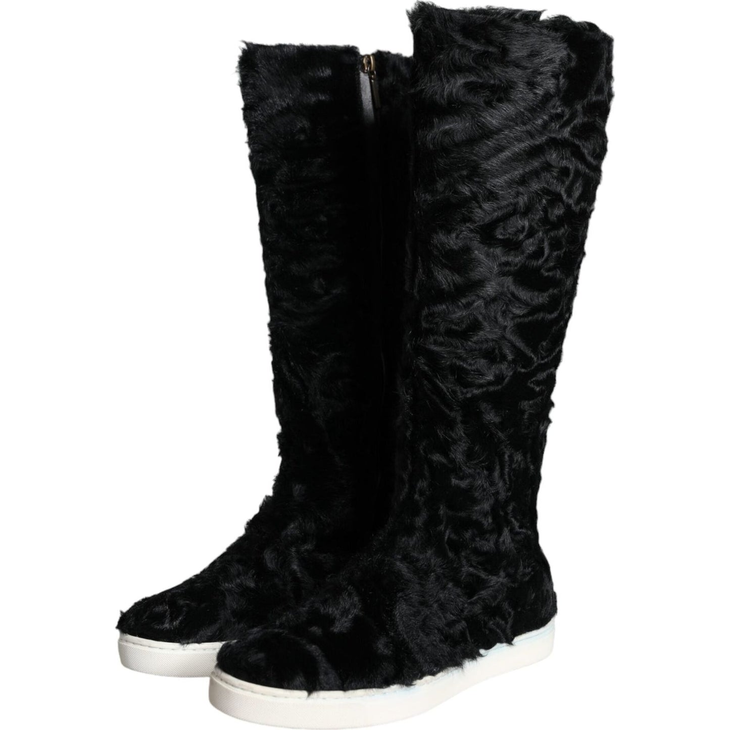 Dolce & Gabbana Black Xiangao Lamb Fur Leather Boots Shoes LA11305-36