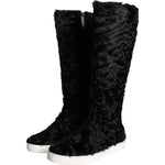 Dolce & Gabbana Black Xiangao Lamb Fur Leather Boots Shoes LA11305-36