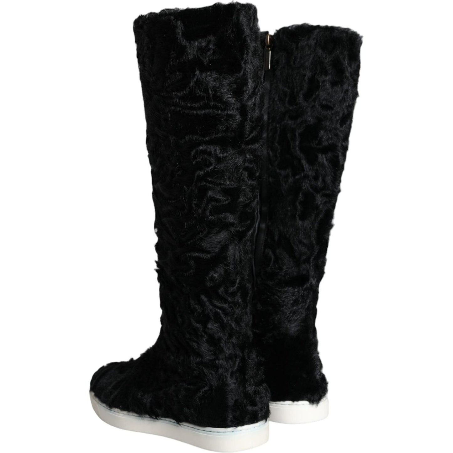 Dolce & Gabbana Black Xiangao Lamb Fur Leather Boots Shoes LA11305-36