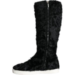 Dolce & Gabbana Black Xiangao Lamb Fur Leather Boots Shoes LA11305-36