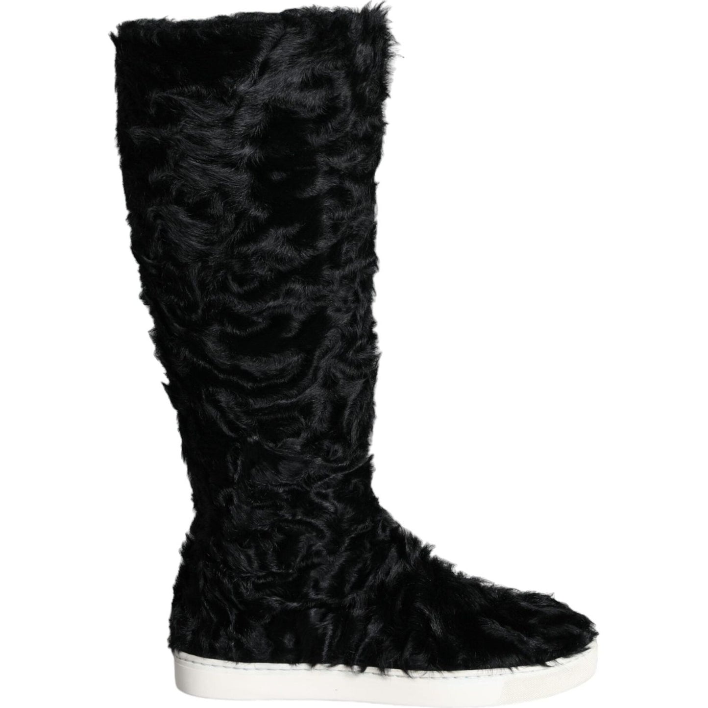 Dolce & Gabbana Black Xiangao Lamb Fur Leather Boots Shoes LA11305-36