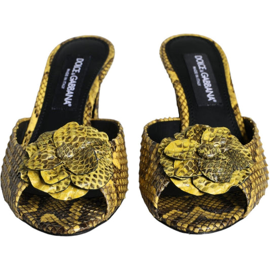 Dolce & Gabbana Yellow Leather Block Heels Slides Shoes LA11313-39