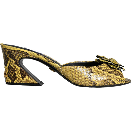 Dolce & Gabbana Yellow Leather Block Heels Slides Shoes LA11313-39