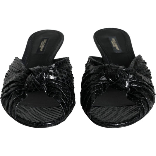 Dolce & Gabbana Black Leather Heels Slides Sandals Shoes LA11331-37