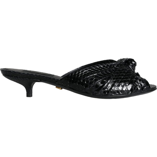 Dolce & Gabbana Black Leather Heels Slides Sandals Shoes LA11331-37