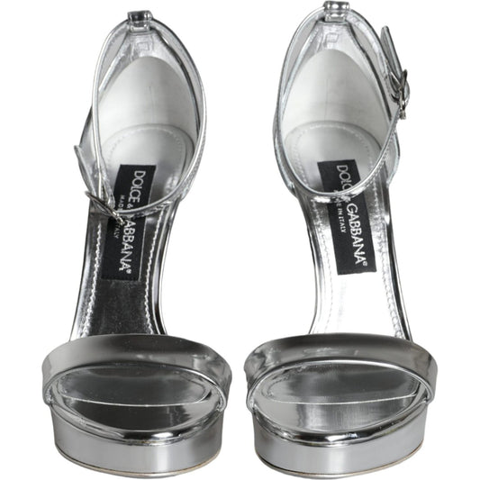 Dolce & Gabbana Silver KEIRA Heels Ankle Strap Sandals Shoes LA11347-38