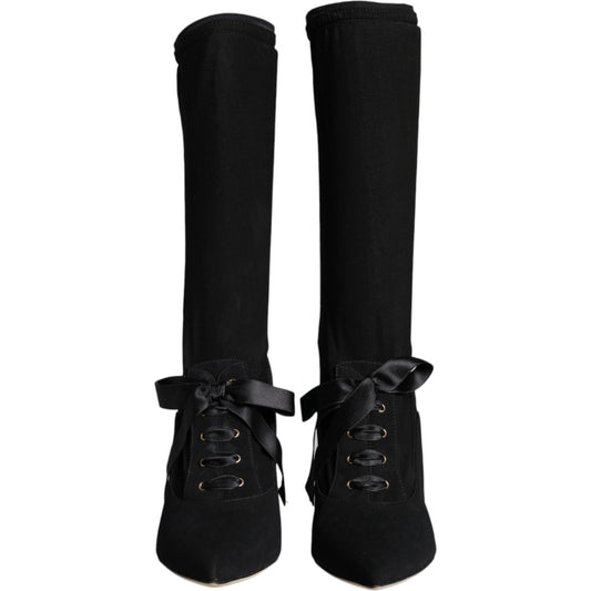 Dolce & Gabbana Black Stiletto Heels Mid Calf Boots Shoes LA11364-38.5
