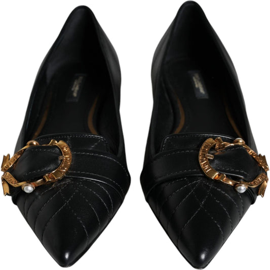 Dolce & Gabbana Black Devotion Leather Pointy Flats Shoes LA11446-38
