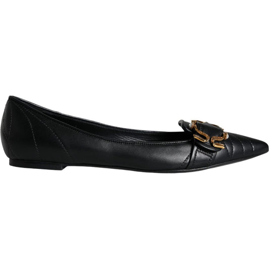 Dolce & Gabbana Black Devotion Leather Pointy Flats Shoes LA11446-38