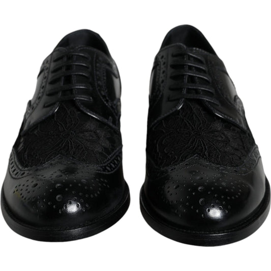 Dolce & Gabbana Black Leather Floral Lace Dress Formal Shoes LA11501-36