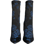 Dolce & Gabbana Black Floral Stretch Mid Calf Boots Shoes LA11519-38