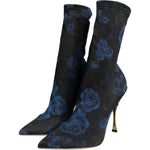 Dolce & Gabbana Black Floral Stretch Mid Calf Boots Shoes LA11519-38