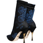 Dolce & Gabbana Black Floral Stretch Mid Calf Boots Shoes LA11519-38