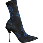 Dolce & Gabbana Black Floral Stretch Mid Calf Boots Shoes LA11519-38