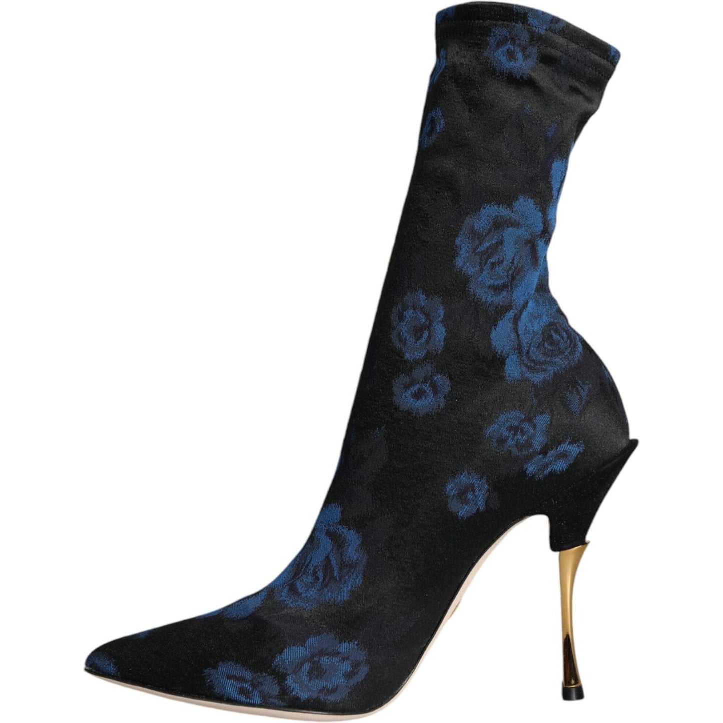 Dolce & Gabbana Black Floral Stretch Mid Calf Boots Shoes LA11519-38