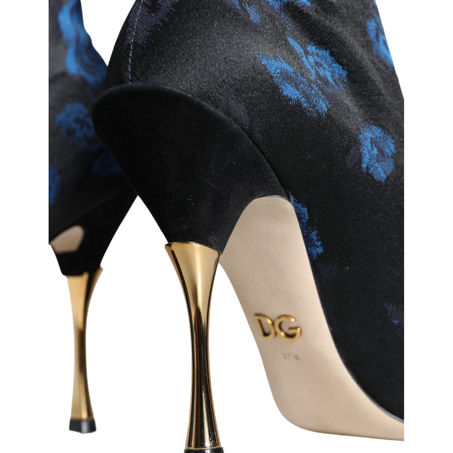 Dolce & Gabbana Black Floral Stretch Mid Calf Boots Shoes LA11519-38