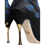 Dolce & Gabbana Black Floral Stretch Mid Calf Boots Shoes LA11519-38