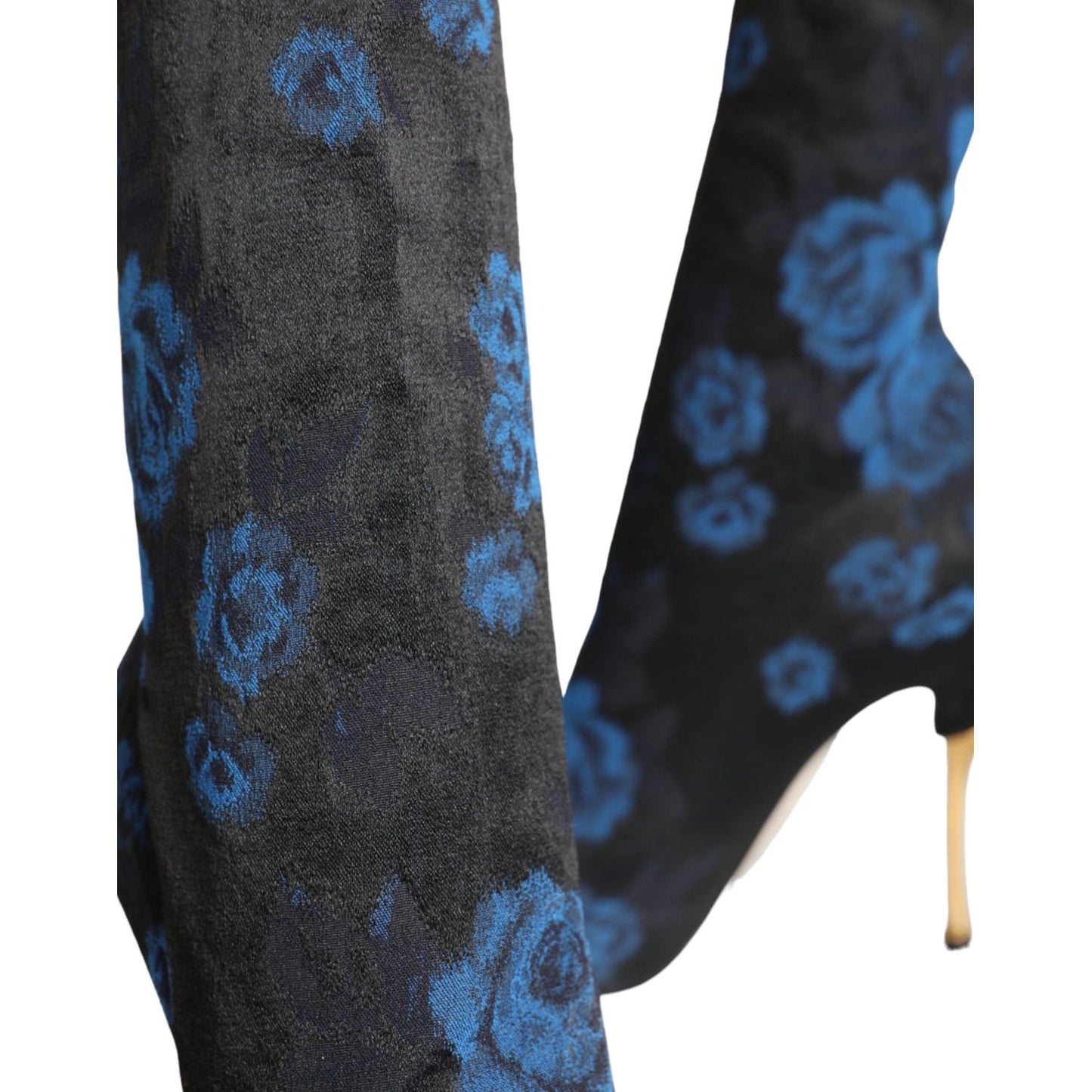 Dolce & Gabbana Black Floral Stretch Mid Calf Boots Shoes LA11519-38