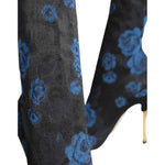 Dolce & Gabbana Black Floral Stretch Mid Calf Boots Shoes LA11519-38