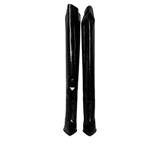 Dolce & Gabbana Black Patent Leather Knee High Boots Shoes