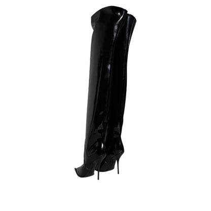 Dolce & Gabbana Black Patent Leather Knee High Boots Shoes