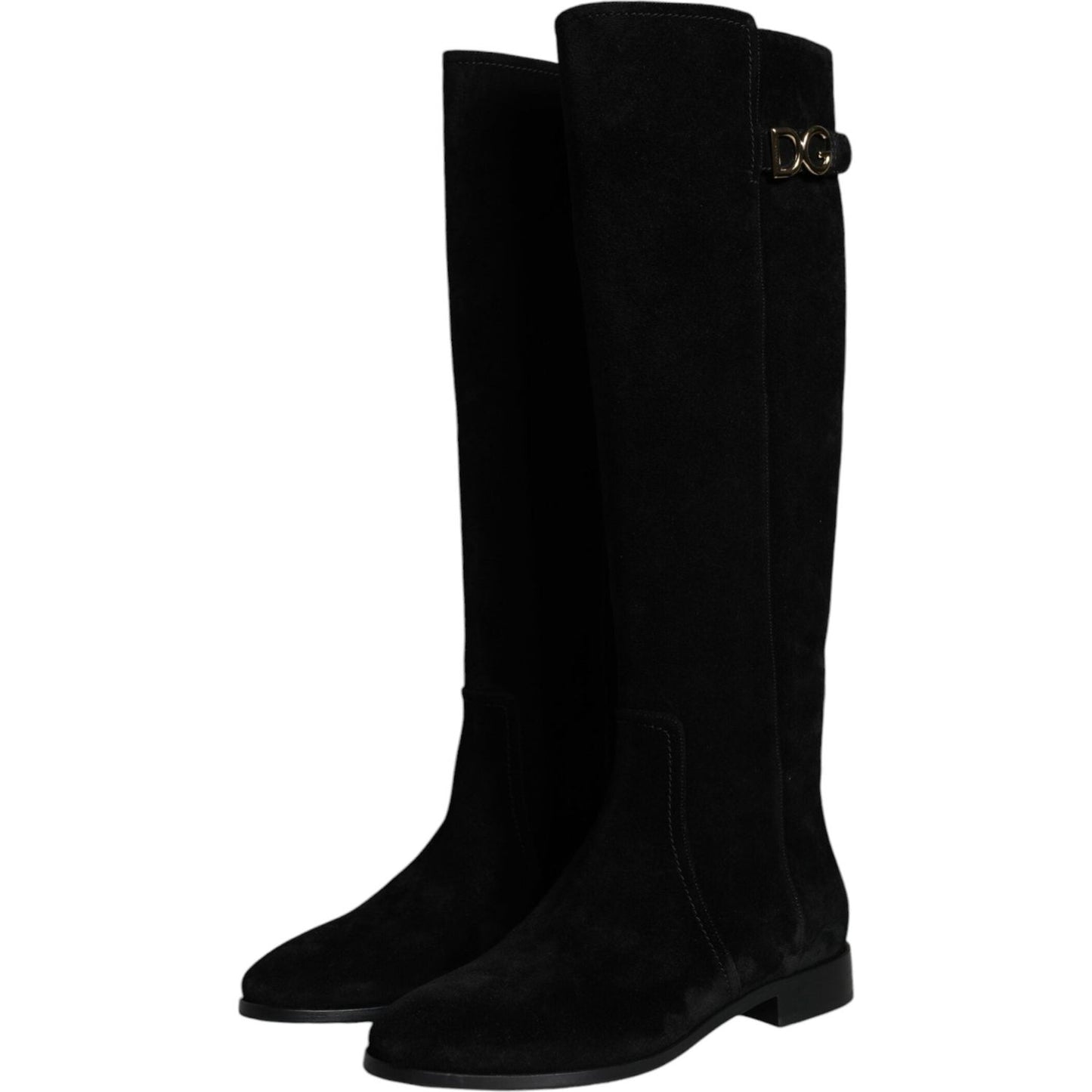 Dolce & Gabbana Black Suede Leather Knee High Boots Shoes LA11540-35