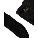 Dolce & Gabbana Black Suede Leather Knee High Boots Shoes LA11540-35
